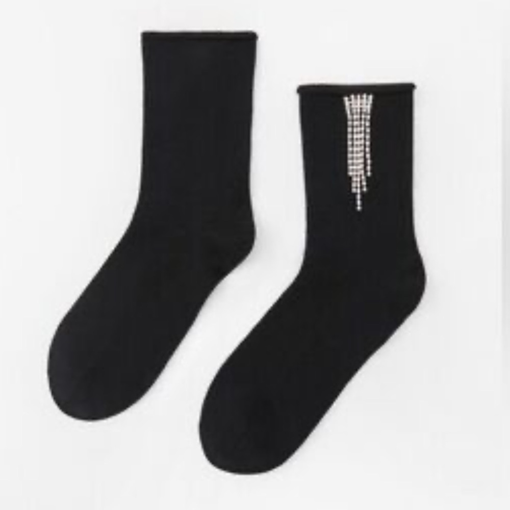NWT. Zara Black Wool Blend Rhinestone Socks. Size 6-7,5.